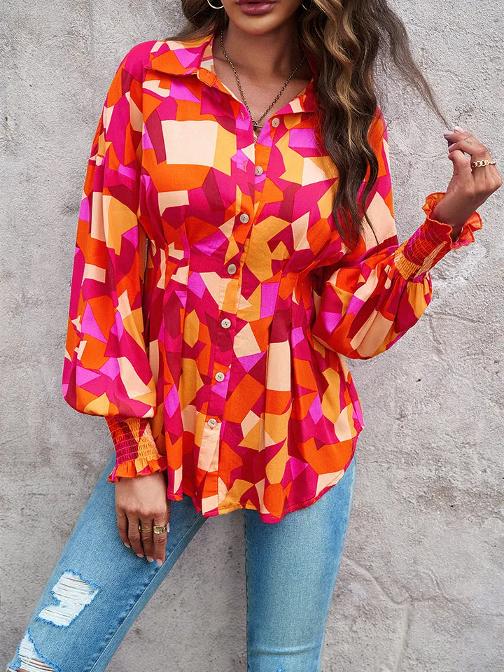 Nsquared Printed Button-Up Lantern Sleeve Shirt