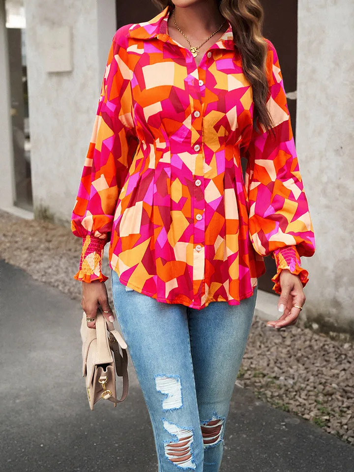 Nsquared Printed Button-Up Lantern Sleeve Shirt