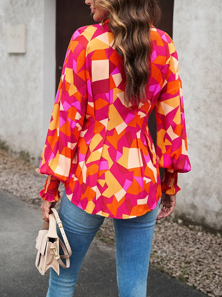 Nsquared Printed Button-Up Lantern Sleeve Shirt