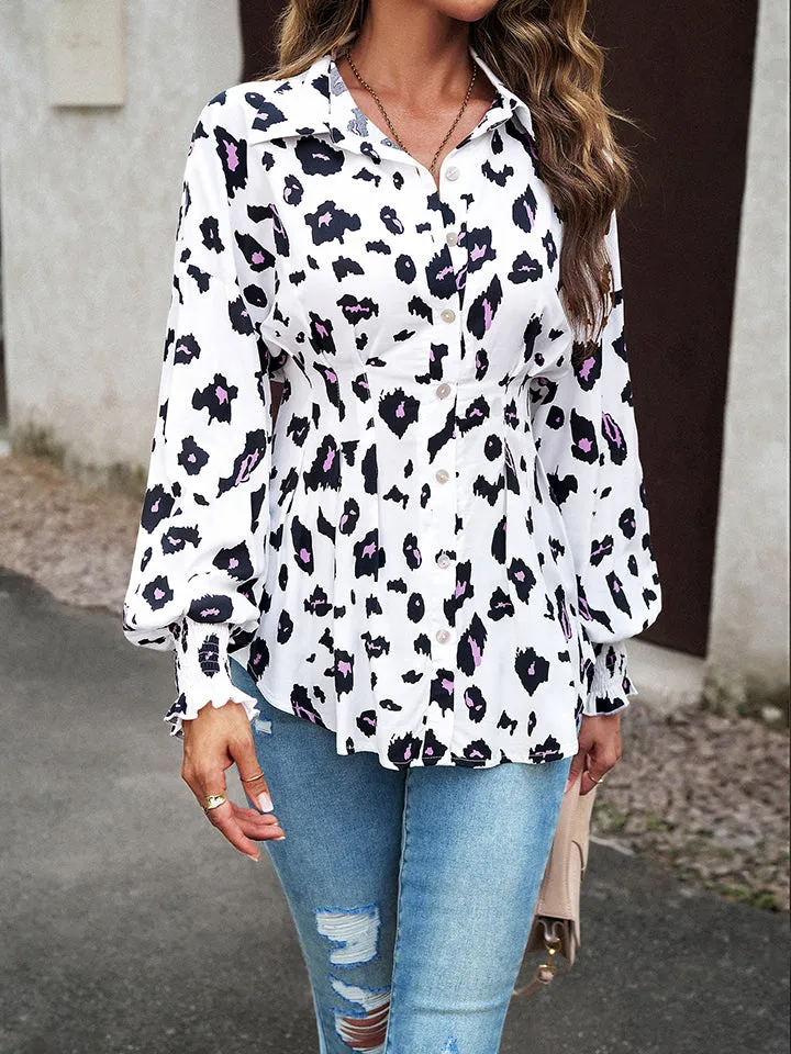 Nsquared Printed Button-Up Lantern Sleeve Shirt