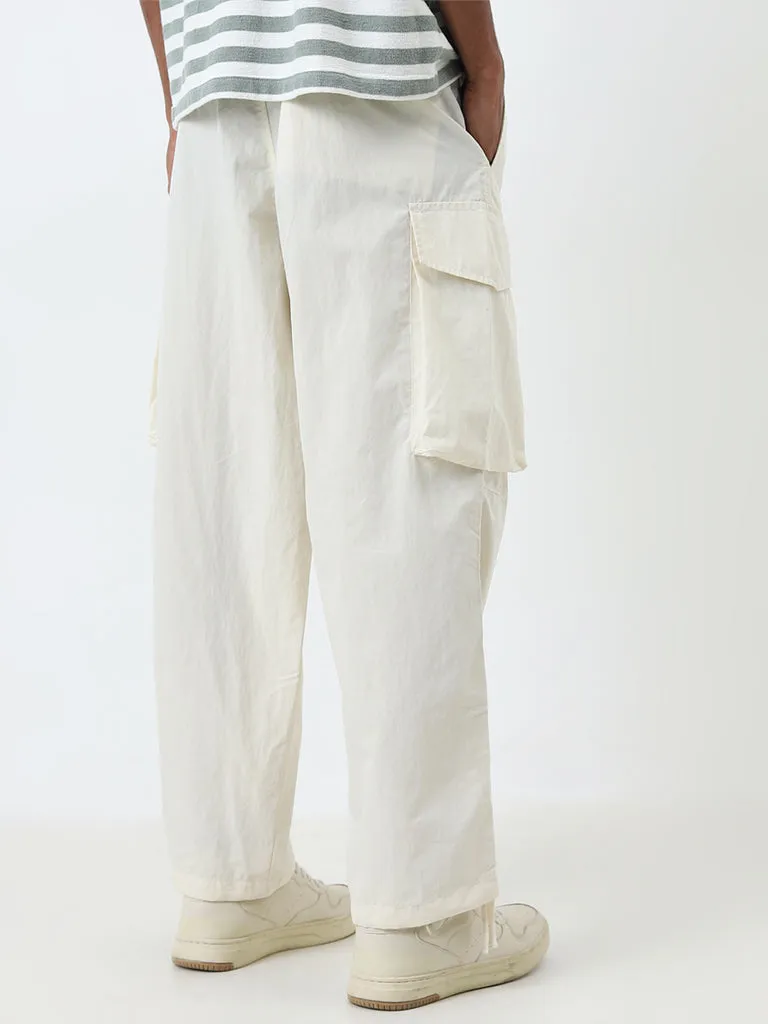 Nuon Off-White Relaxed-Fit Mid-Rise Trousers