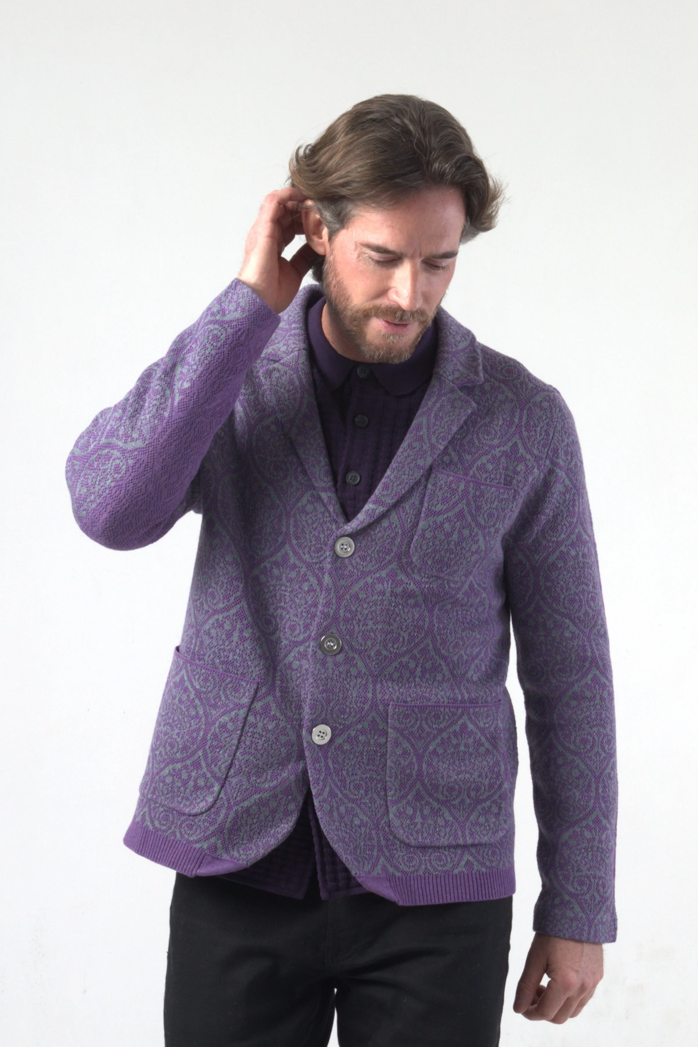 Paisley Pattern Jacquard Knit Blazer