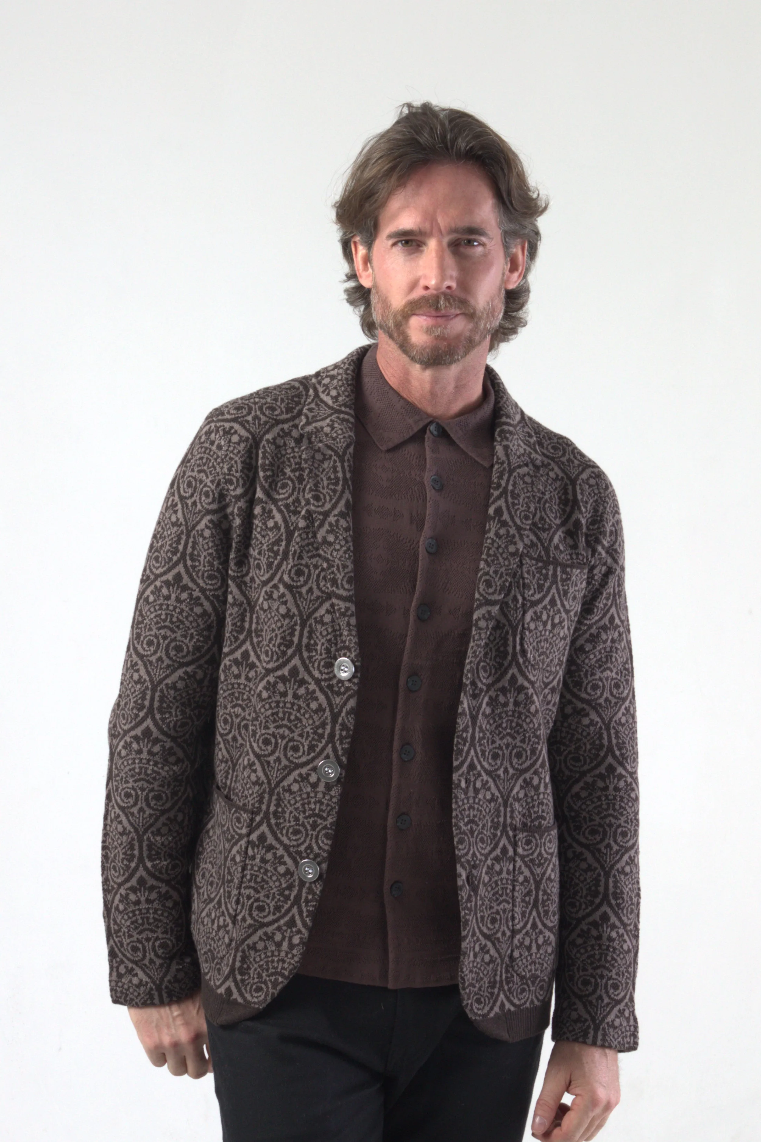 Paisley Pattern Jacquard Knit Blazer