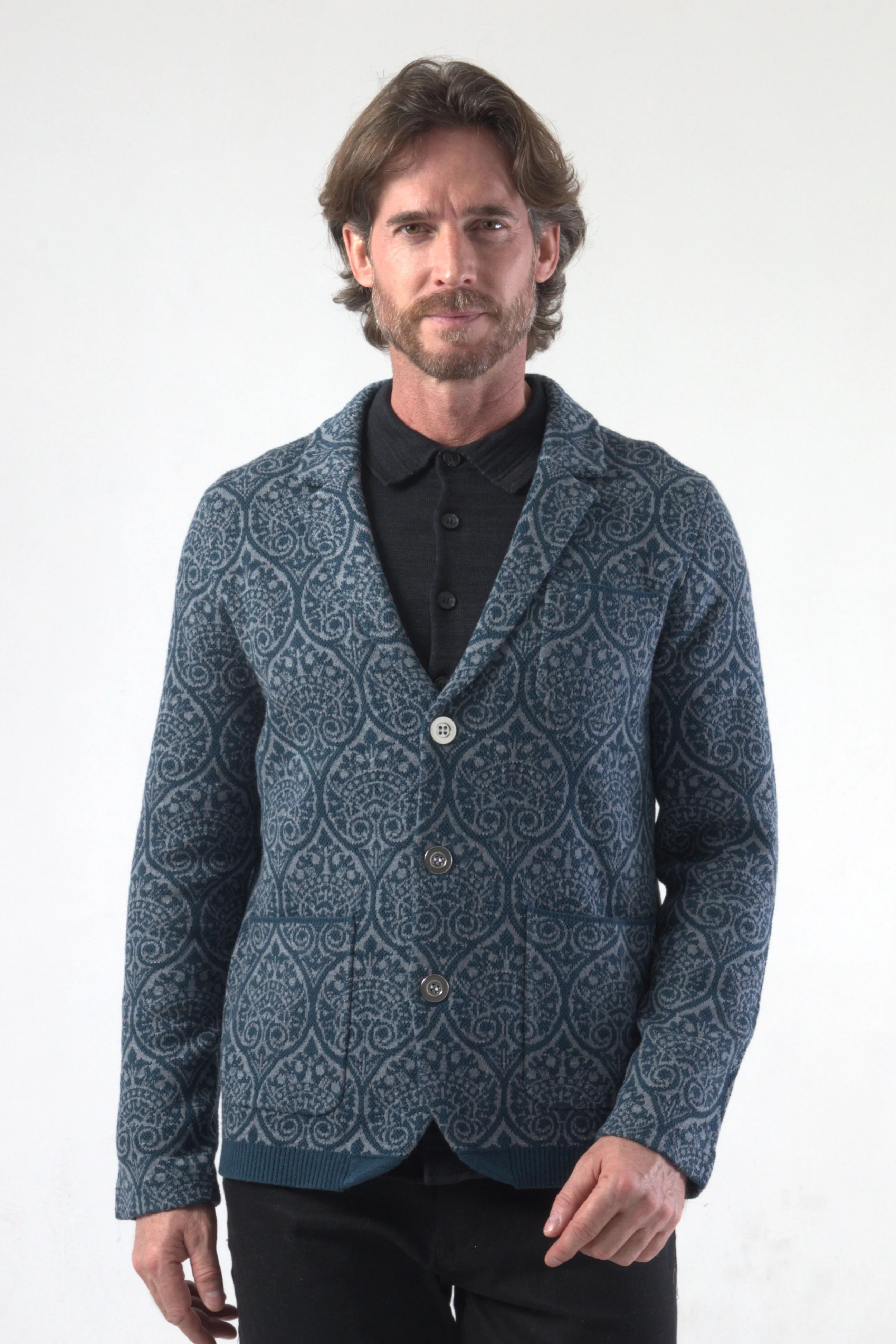 Paisley Pattern Jacquard Knit Blazer