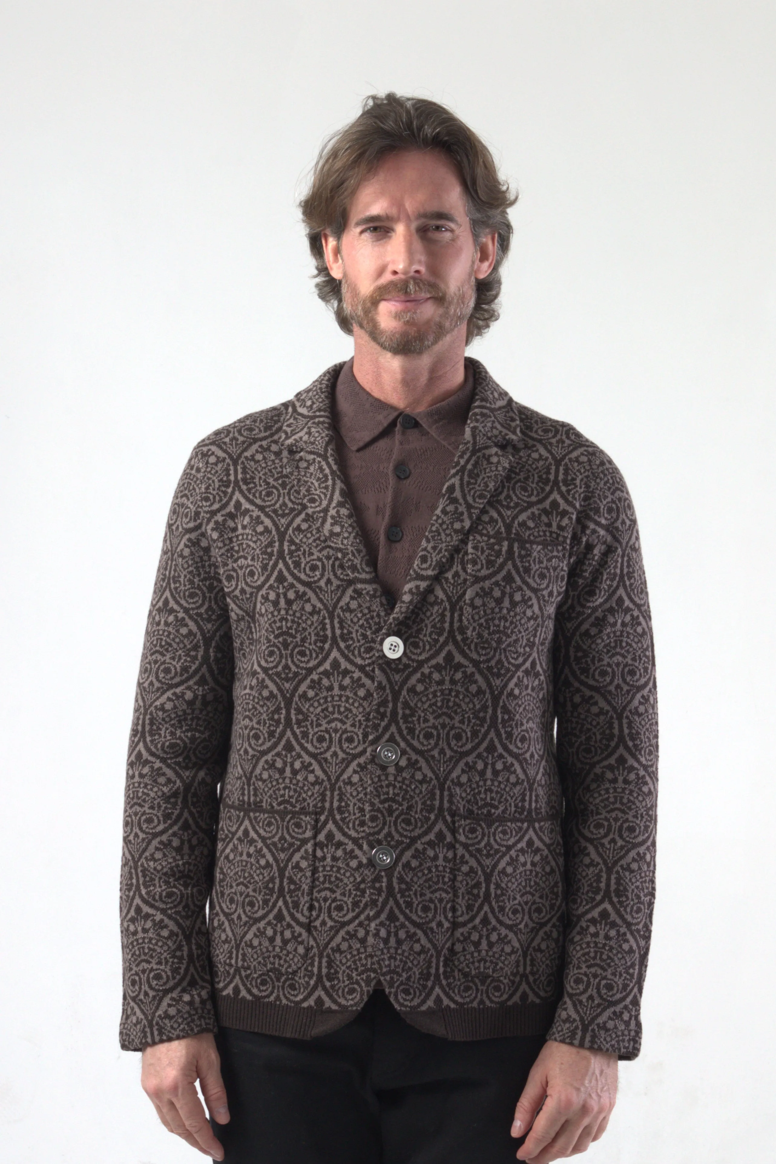 Paisley Pattern Jacquard Knit Blazer