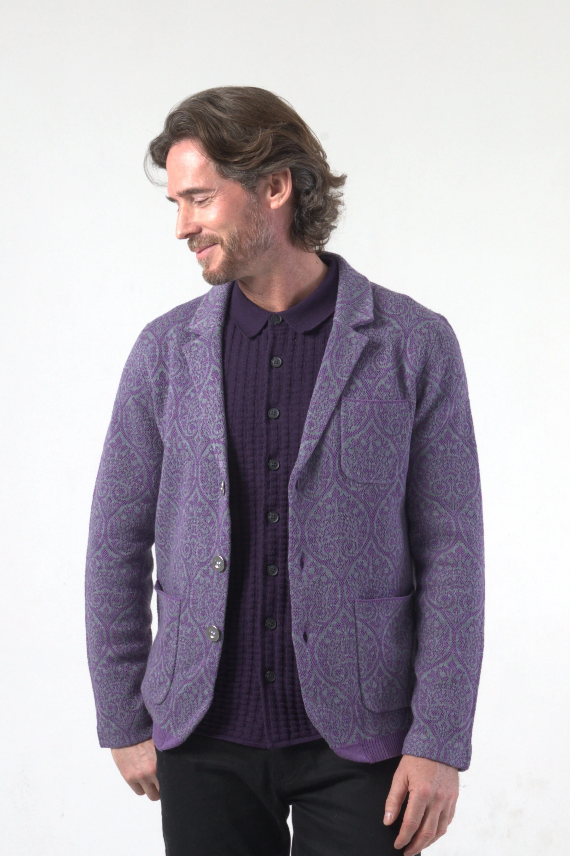 Paisley Pattern Jacquard Knit Blazer