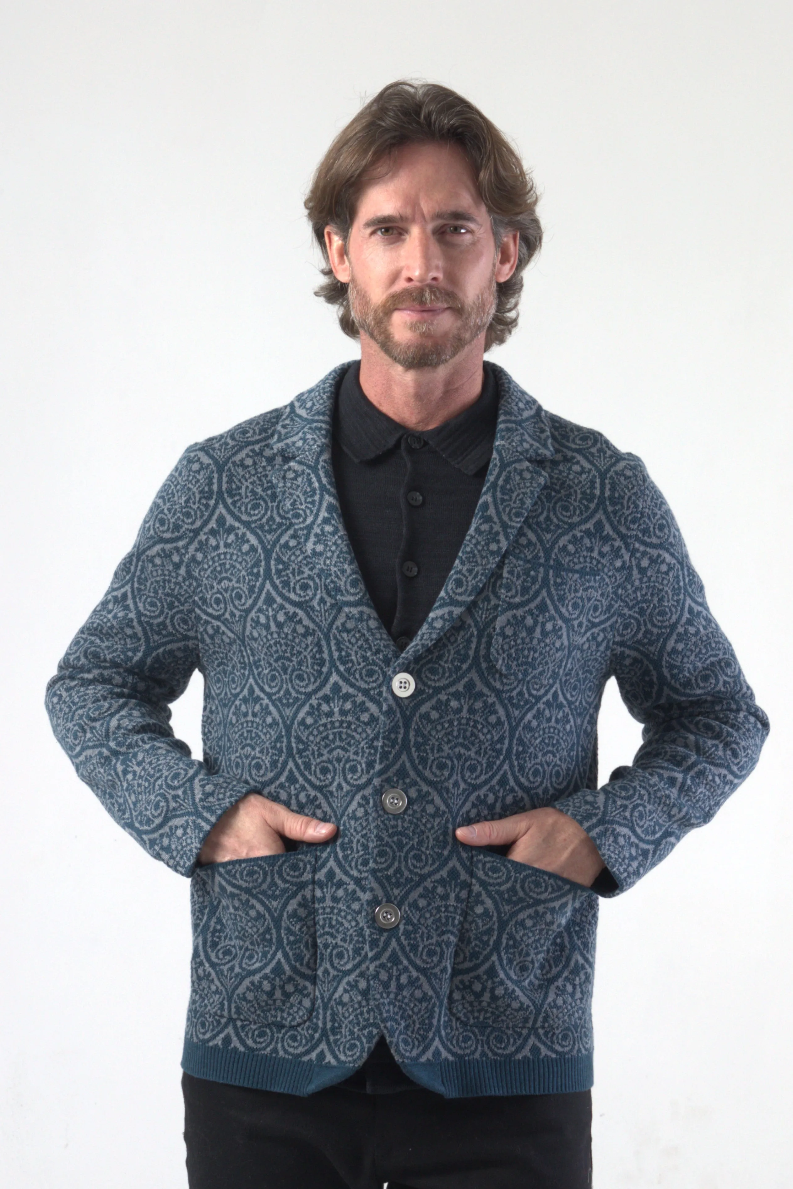 Paisley Pattern Jacquard Knit Blazer