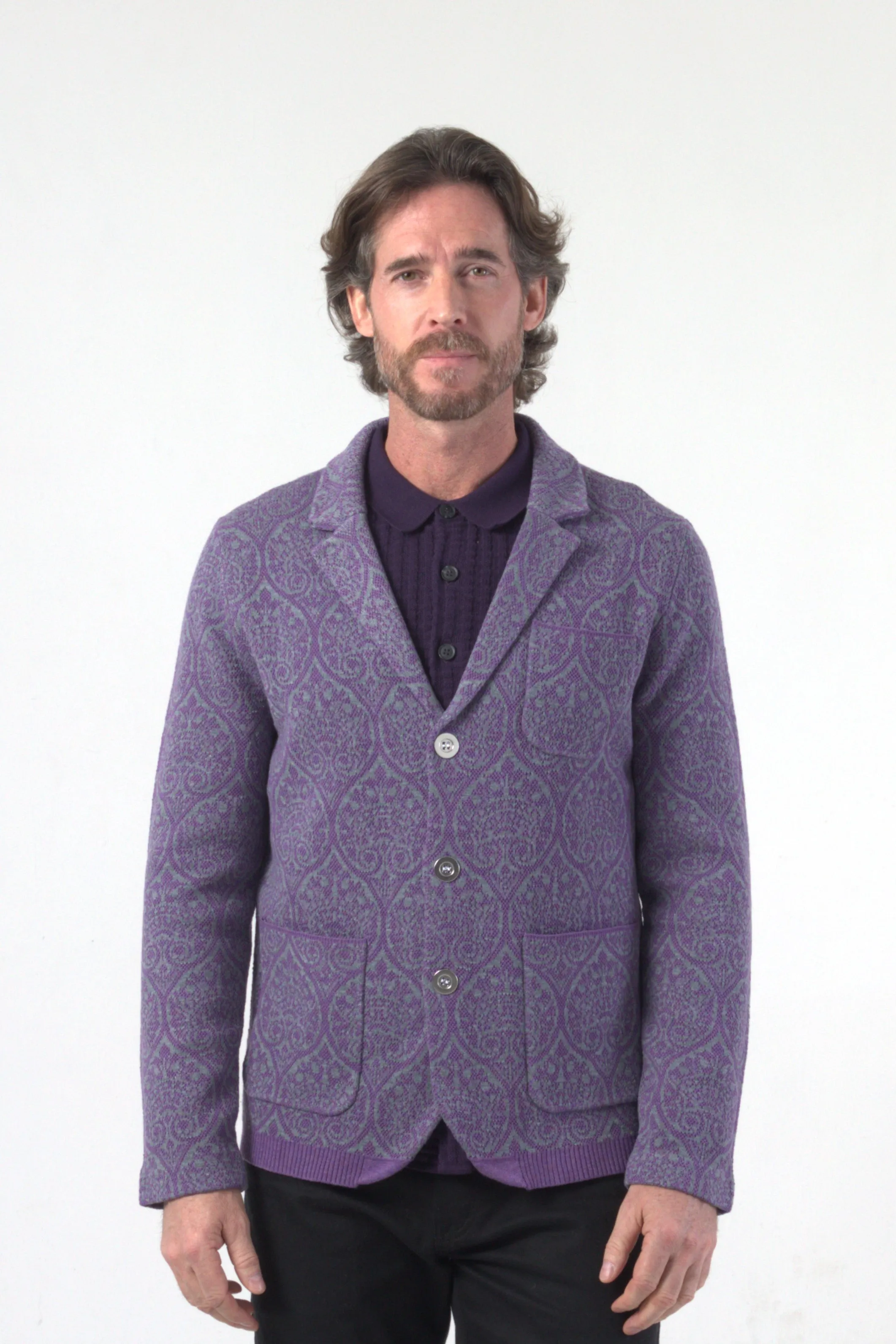 Paisley Pattern Jacquard Knit Blazer