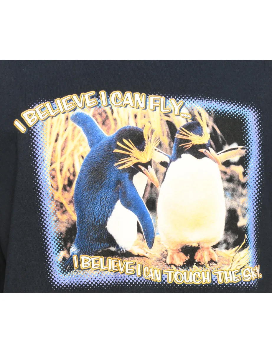 Penguin 'I Believe I Can Fly' Printed T-shirt - L