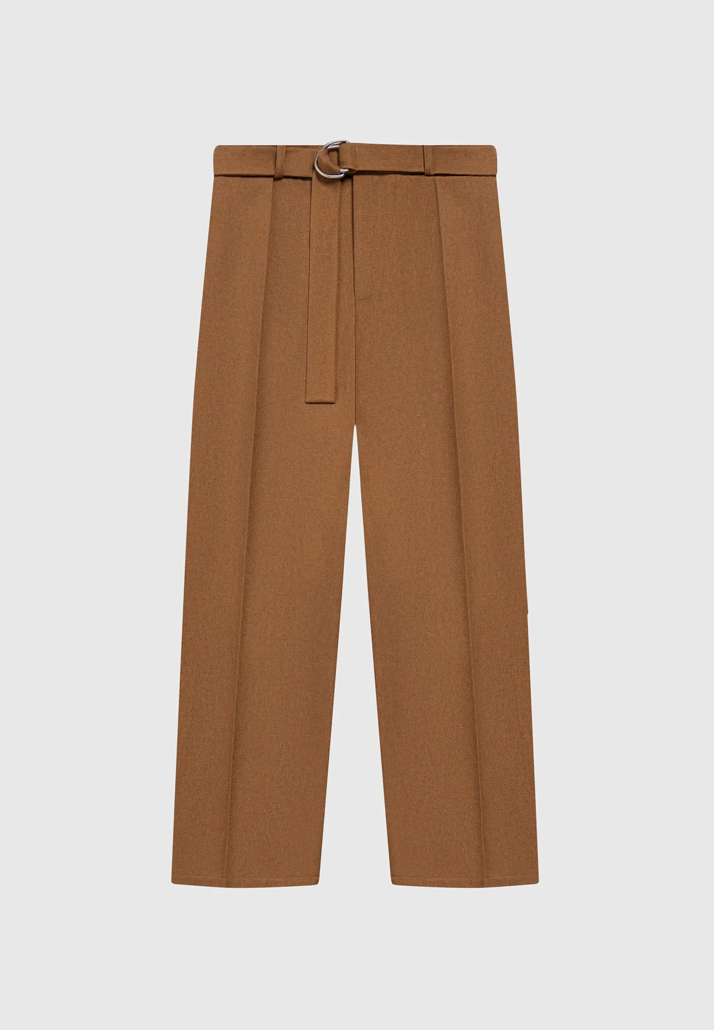 Relaxed Fit Textured Belted Tailored Trousers - Fawn