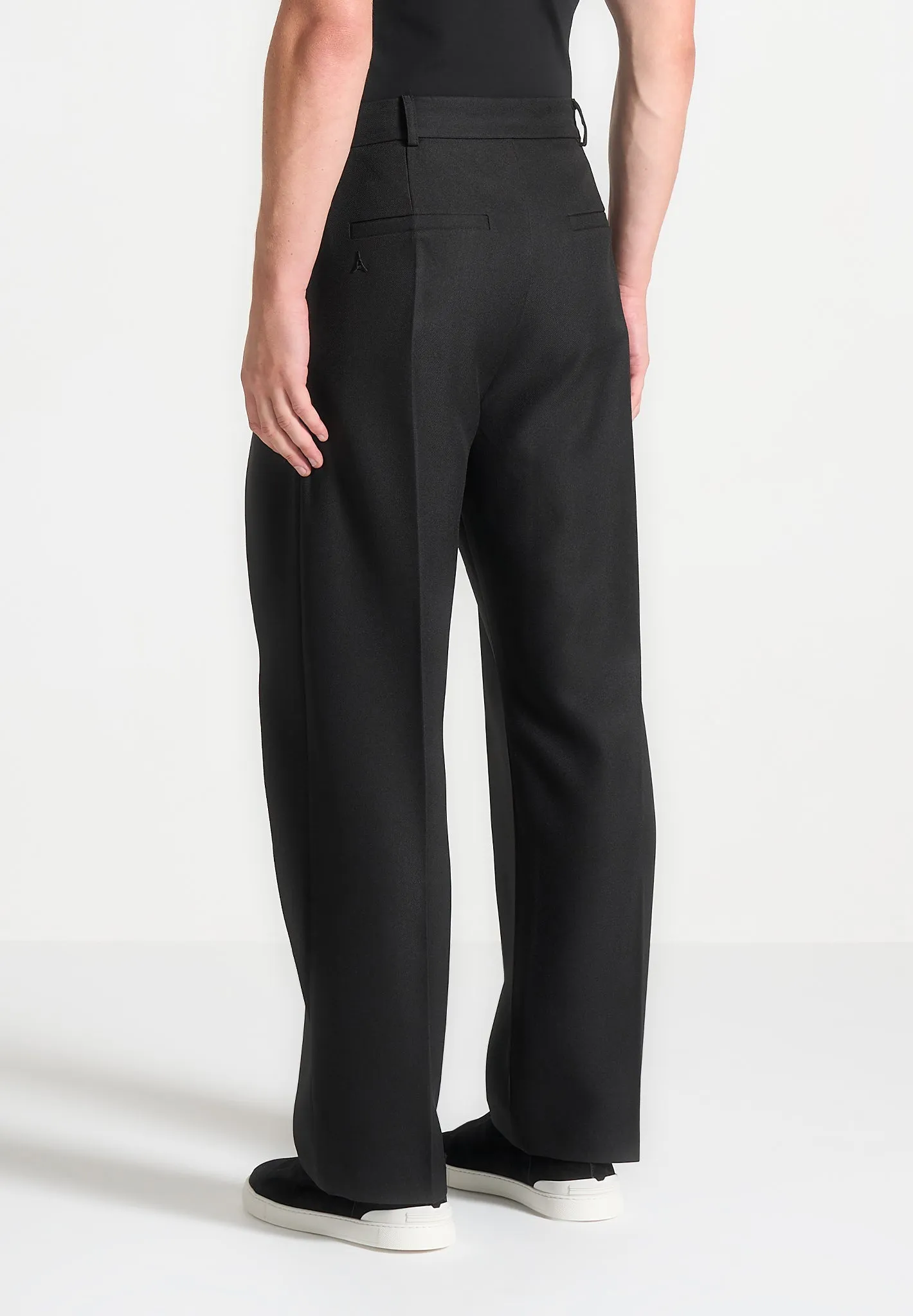 Relaxed Fit Wrap Leg Tailored Trousers - Black