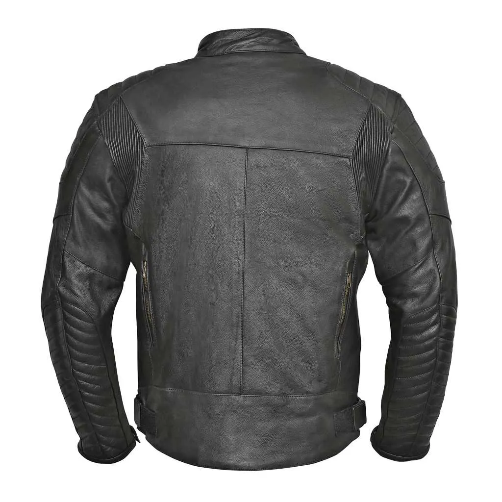 RIDERACT® Men Motorbike Jacket Combat Leather Jacket Black