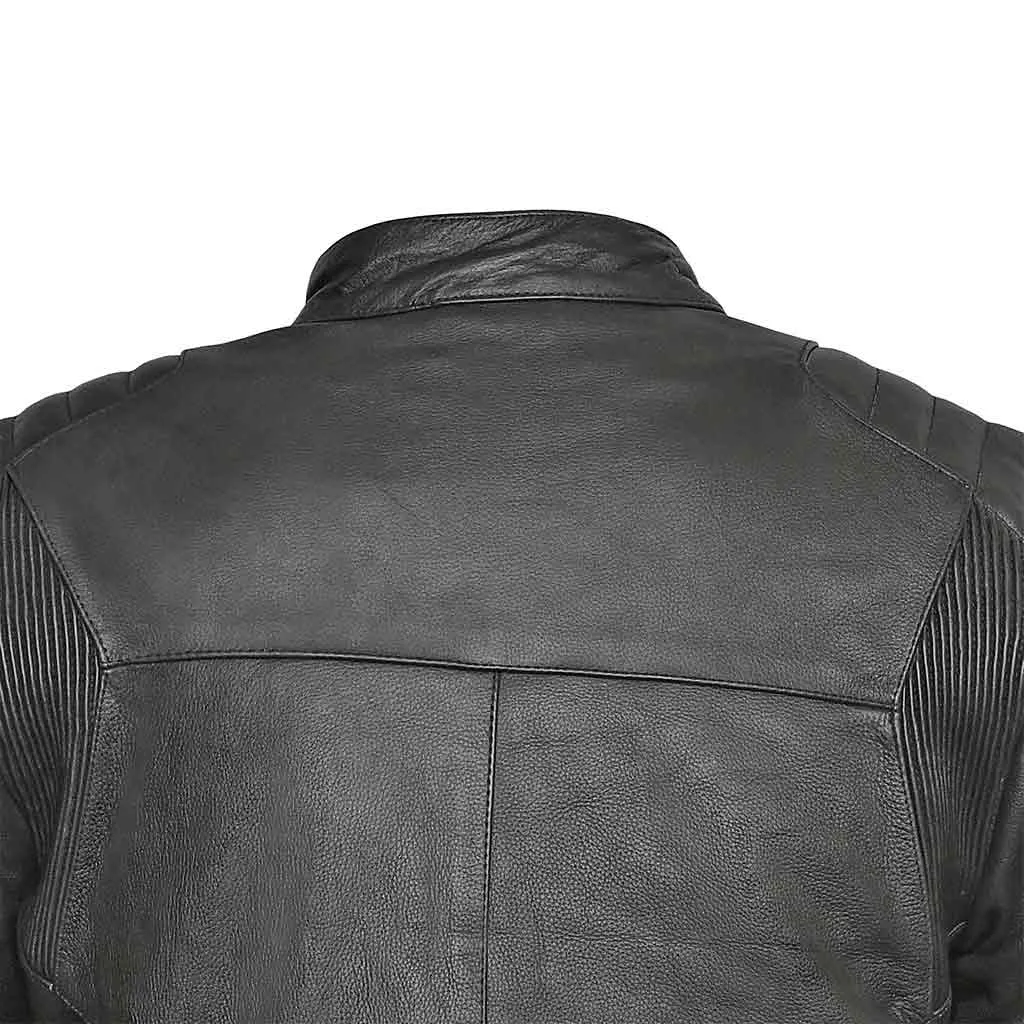 RIDERACT® Men Motorbike Jacket Combat Leather Jacket Black