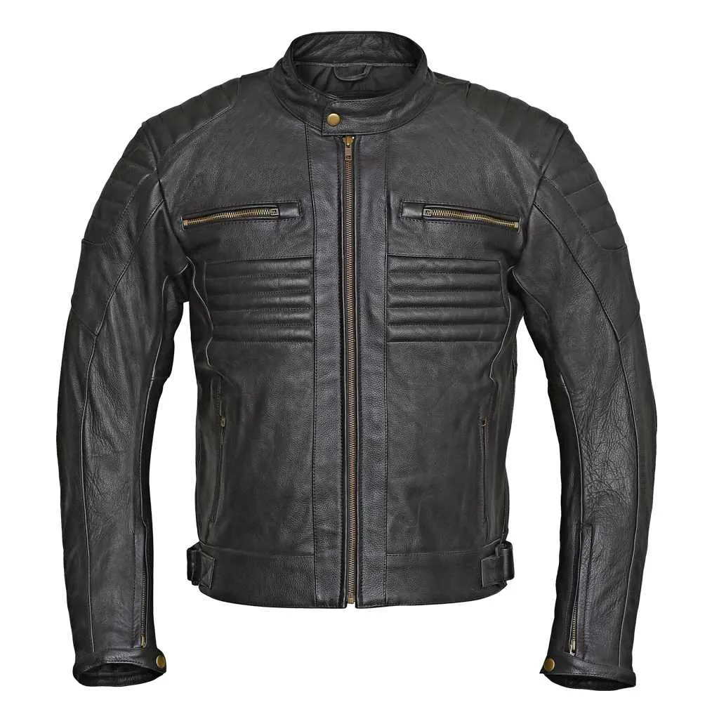 RIDERACT® Men Motorbike Jacket Combat Leather Jacket Black