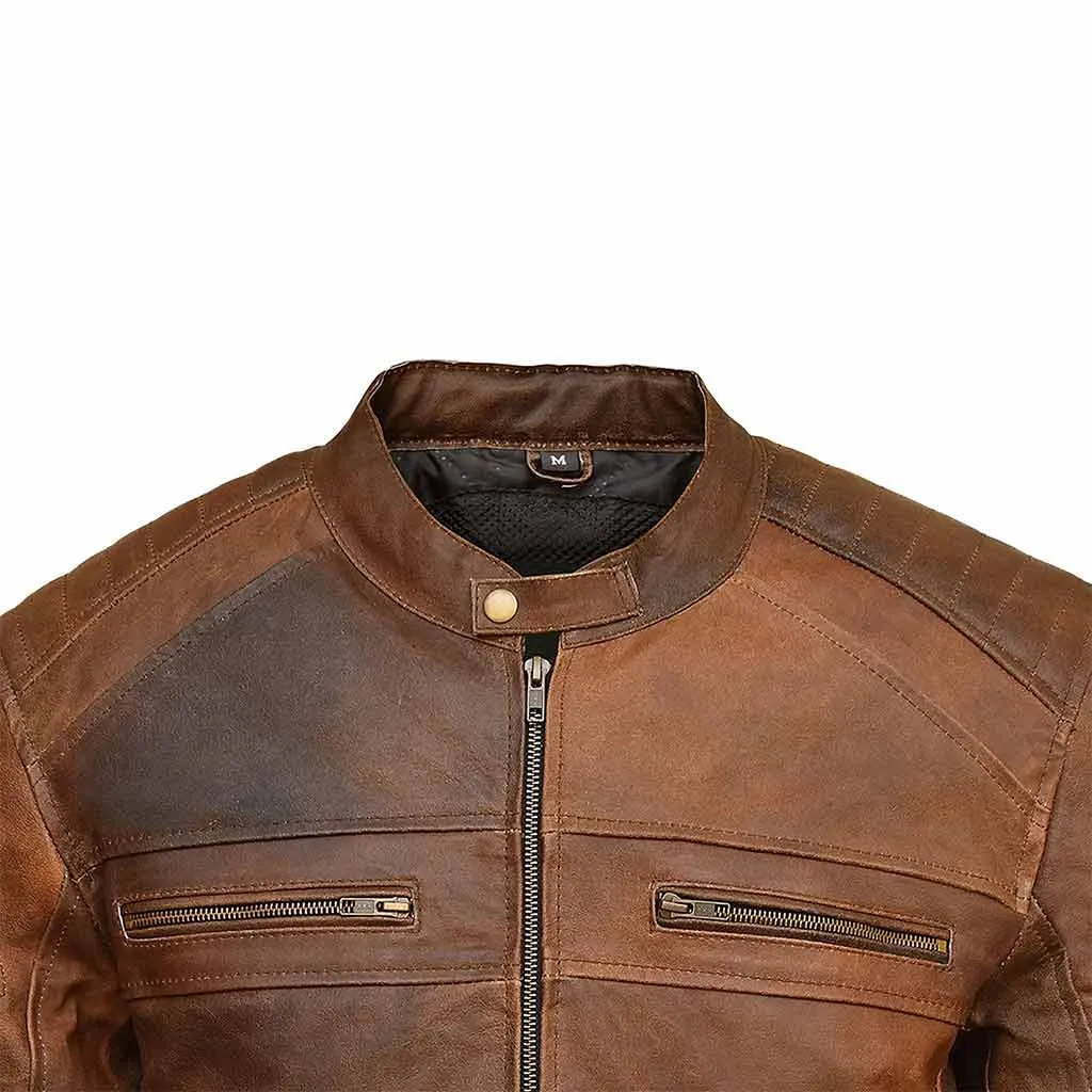 RIDERACT® Men Motorbike Jacket Leather Cafe Racer Biker Jacket KRATOS