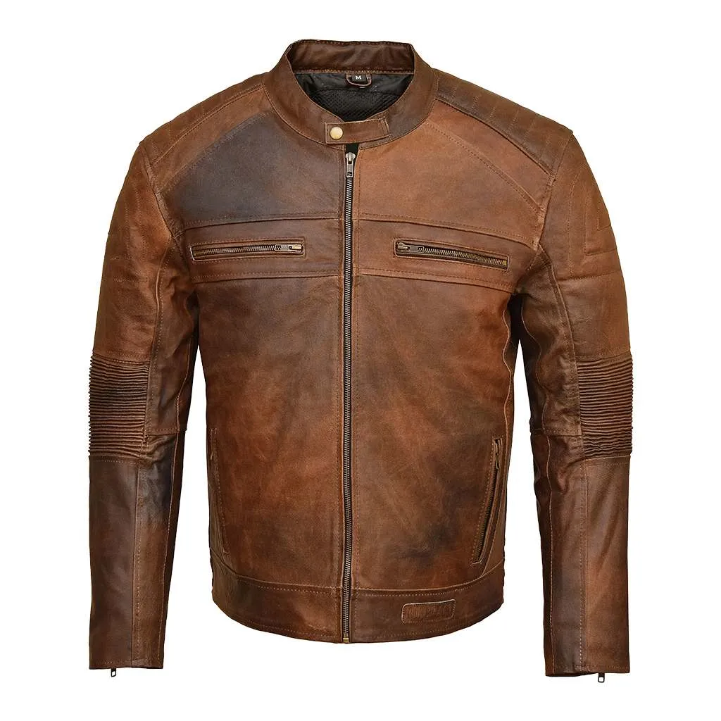 RIDERACT® Men Motorbike Jacket Leather Cafe Racer Biker Jacket KRATOS