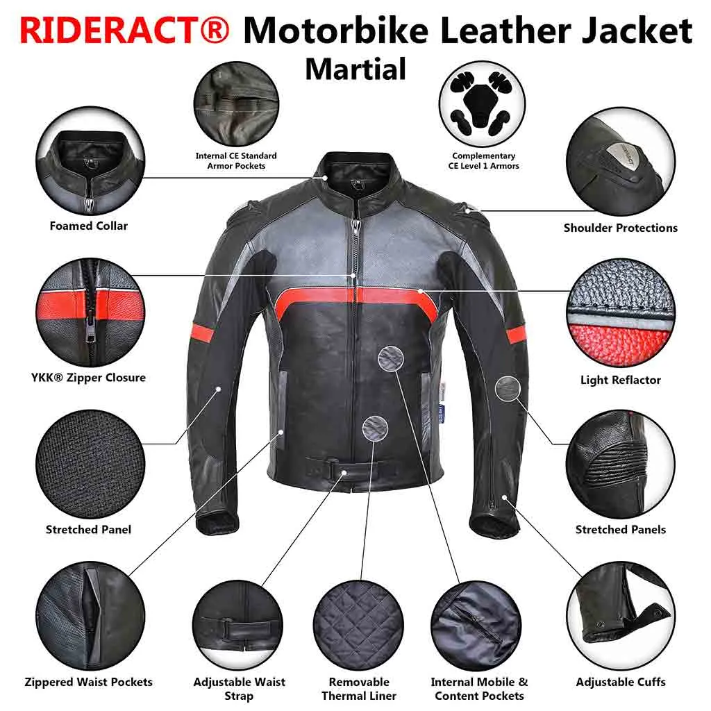 RIDERACT® Men Motorbike Jacket Martial Leather Moto Jacket