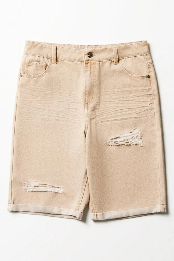 Ripped Denim Shorts Natural