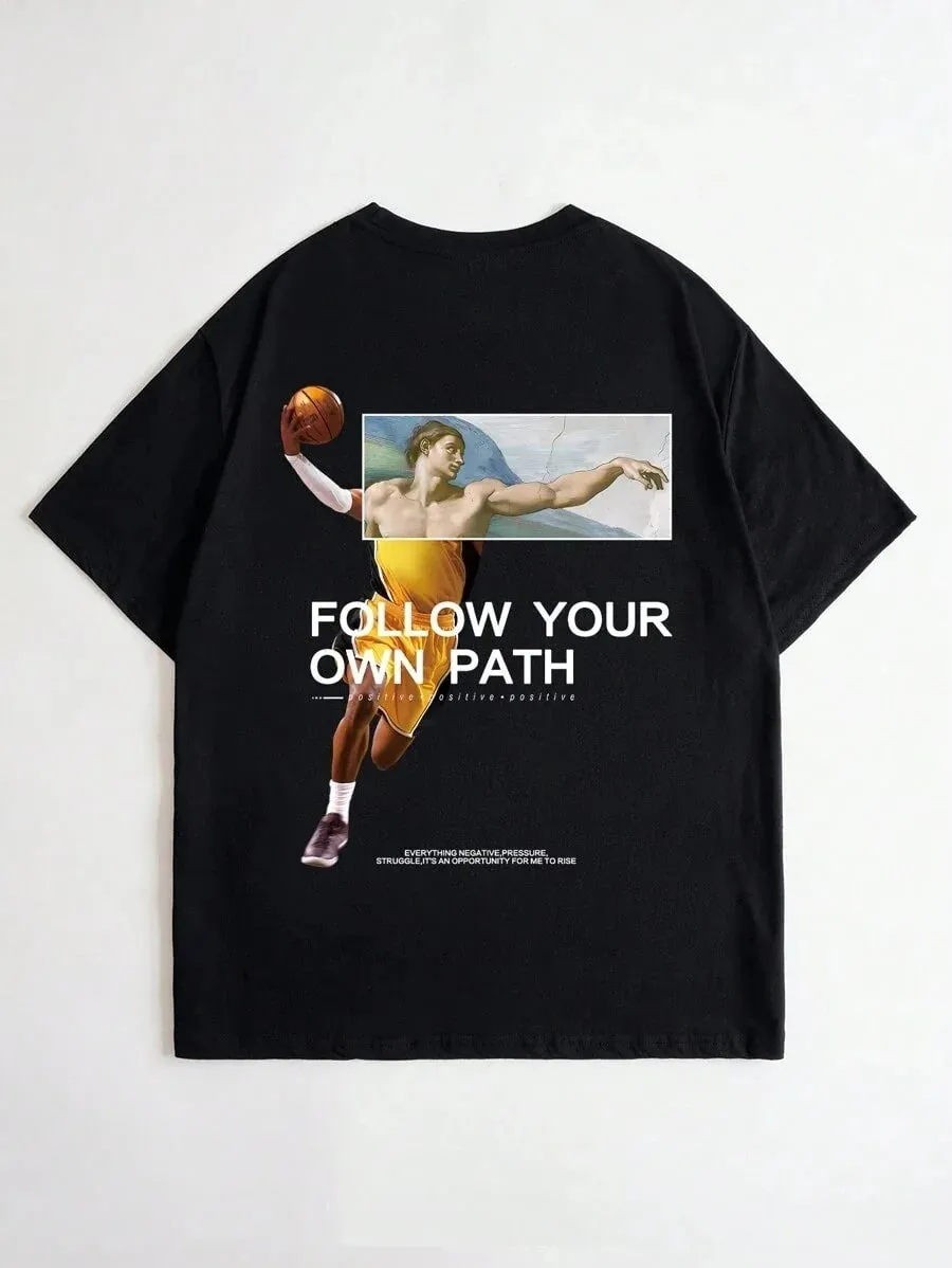 SXV  'Follow your own path’ Printed Cool Aesthetic Oversized Baggy T-shirt