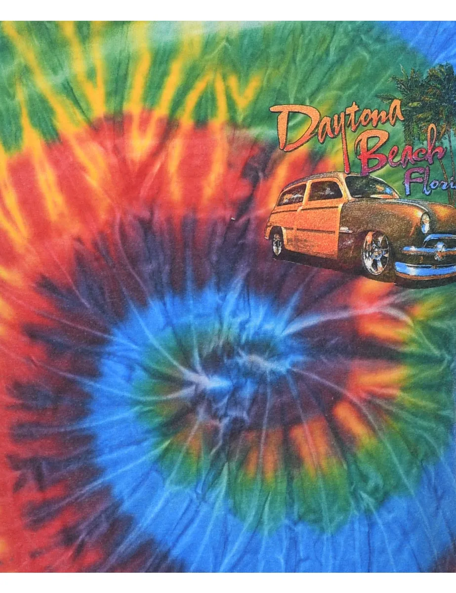 Tie Dye Multi-Colour Daytona Beach Printed T-shirt - S