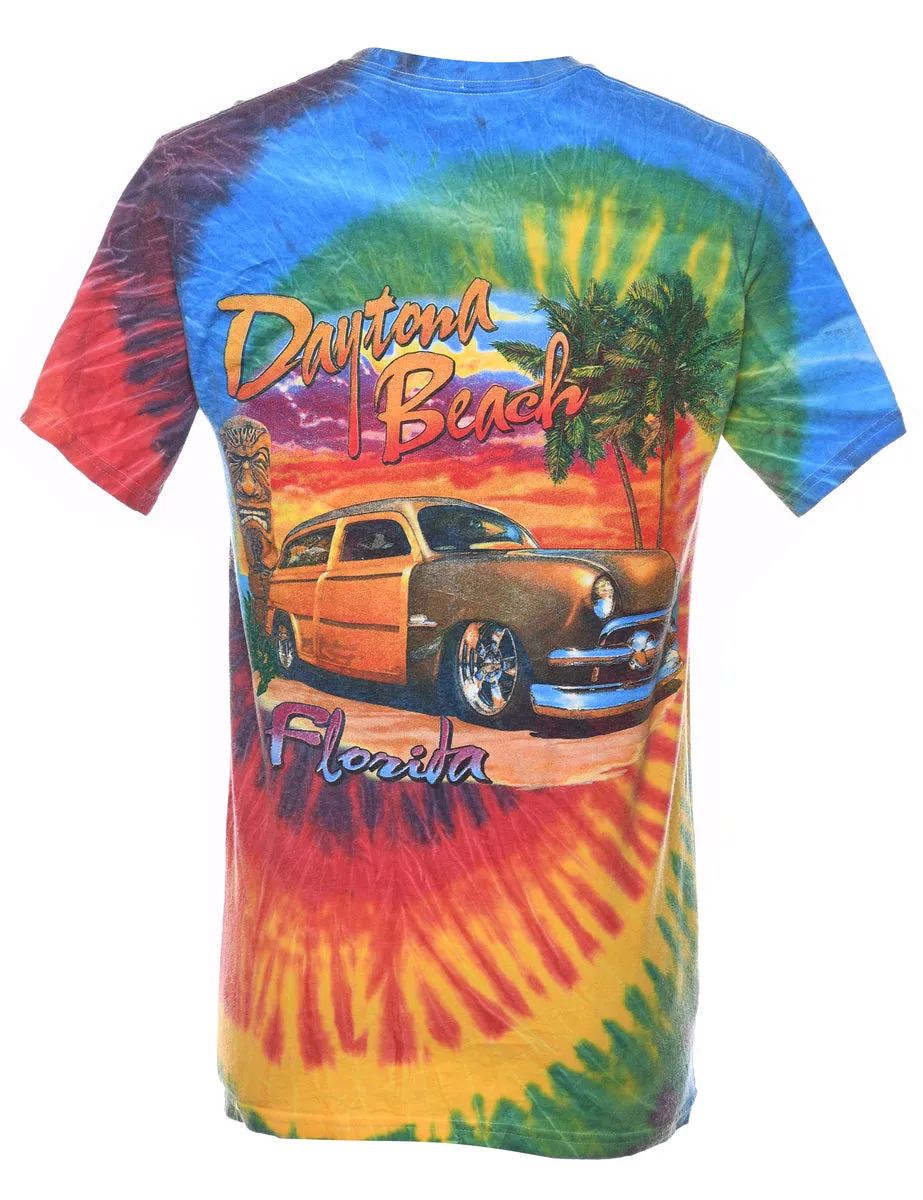 Tie Dye Multi-Colour Daytona Beach Printed T-shirt - S