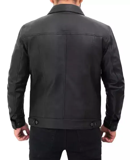 Trucker Mens Black Leather Jacket