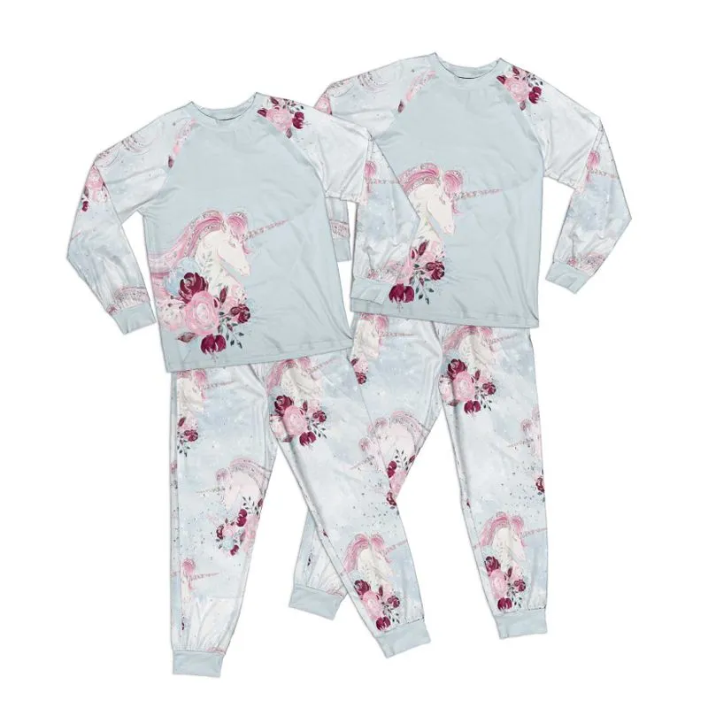 Unicorn Blue Adult Pajamas Set Matching