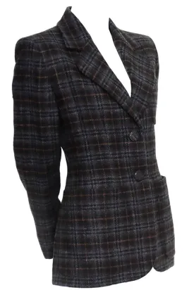 Vintage Plaid Yves Saint Laurent Wool Blazer YSL France Size 42 US 10