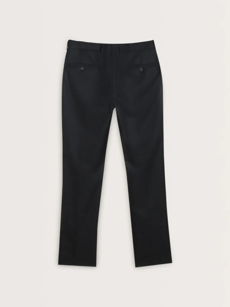 WES Formals Black Solid Relaxed-Fit Mid-Rise Trousers