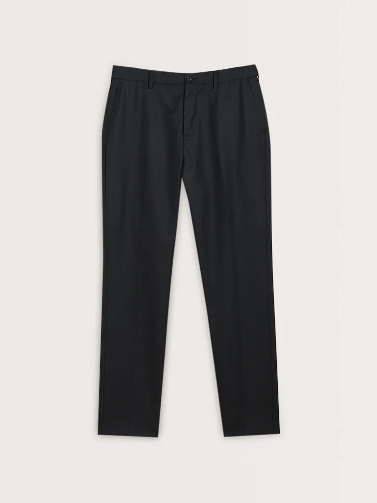 WES Formals Black Solid Relaxed-Fit Mid-Rise Trousers