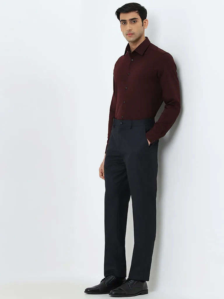 WES Formals Black Solid Relaxed-Fit Mid-Rise Trousers