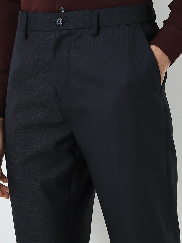 WES Formals Black Solid Relaxed-Fit Mid-Rise Trousers