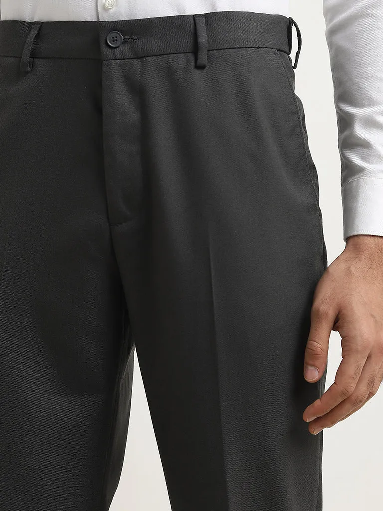 WES Formals Charcoal Relaxed-Fit Mid-Rise Trousers