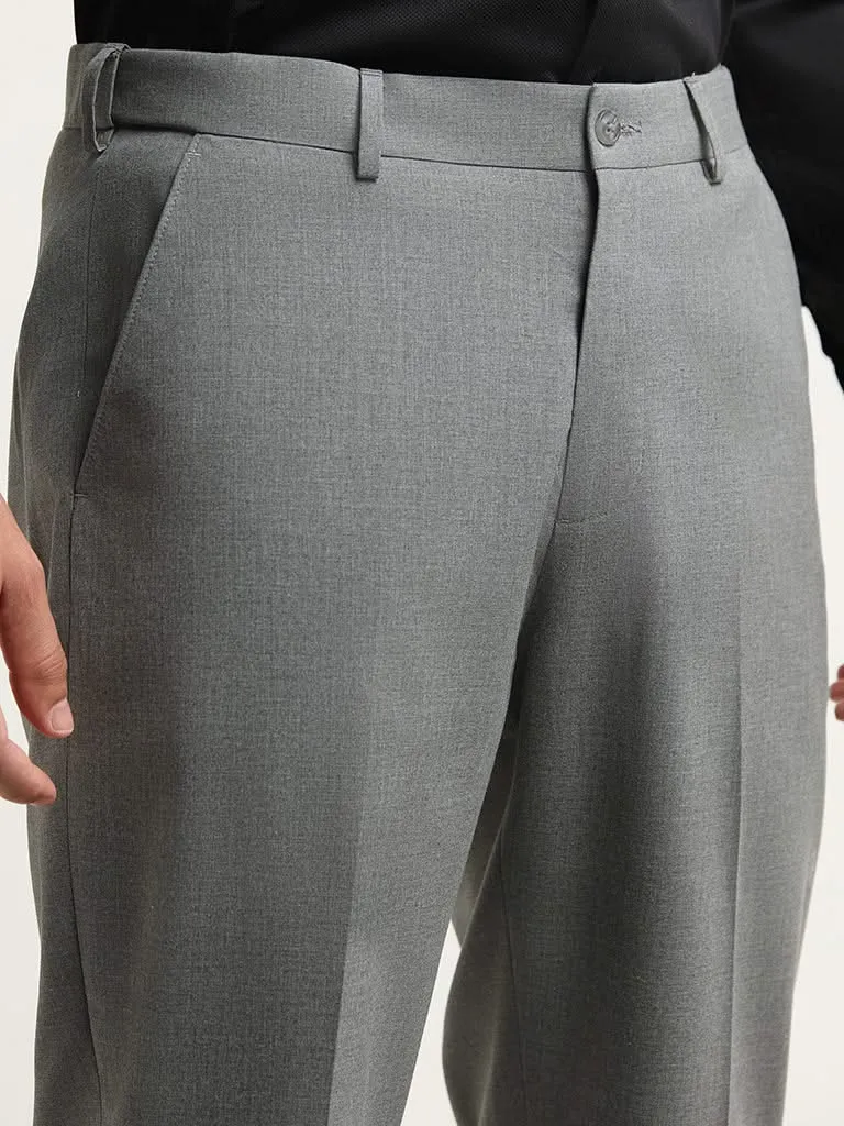 WES Formals Grey Relaxed Fit Mid Rise Trousers