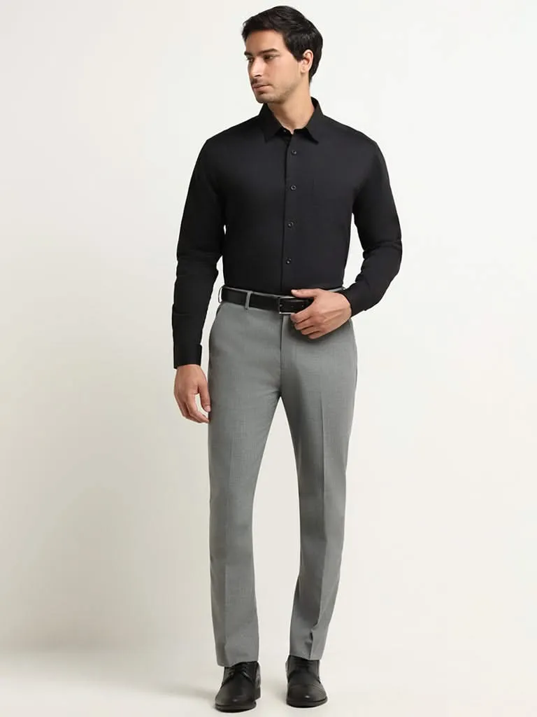 WES Formals Grey Relaxed Fit Mid Rise Trousers