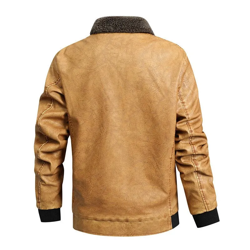 West Louis™ Fleece Collar Business Style Leather Jacket