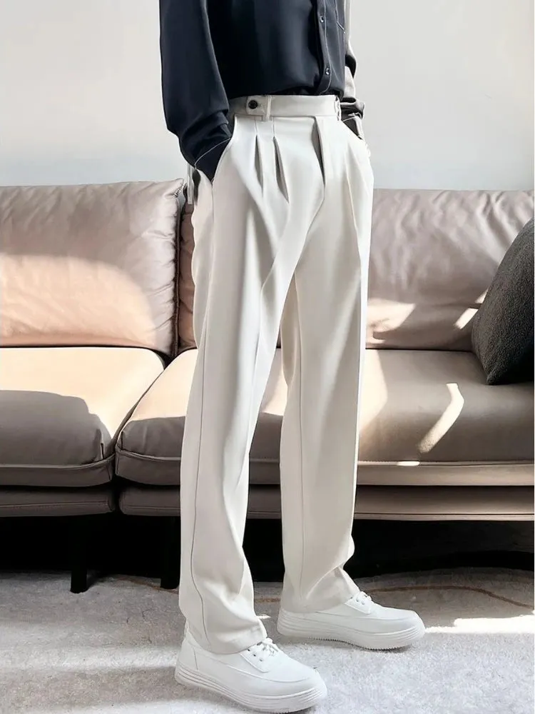 Wiaofellas  -  Male Suit Trousers Wide Leg Draped Pleated Fluid Straight Slacks Work Wear Men's Summer Pants Formal Spring Clothes Classic