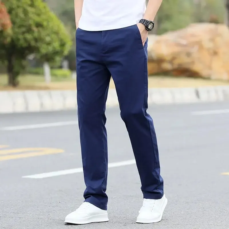 Wiaofellas  -  Male Trousers Cotton Formal Work Baggy Straight Men's Casual Pants Loose Dress Polyester Y2k Slacks Sale Cheap Korean Style Long