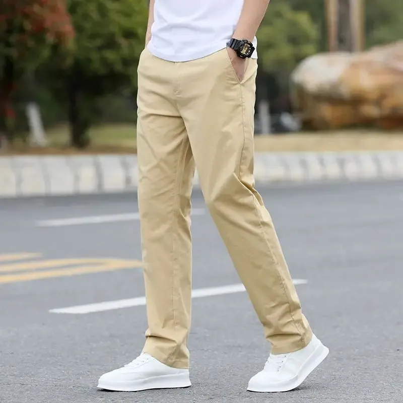 Wiaofellas  -  Male Trousers Cotton Formal Work Baggy Straight Men's Casual Pants Loose Dress Polyester Y2k Slacks Sale Cheap Korean Style Long