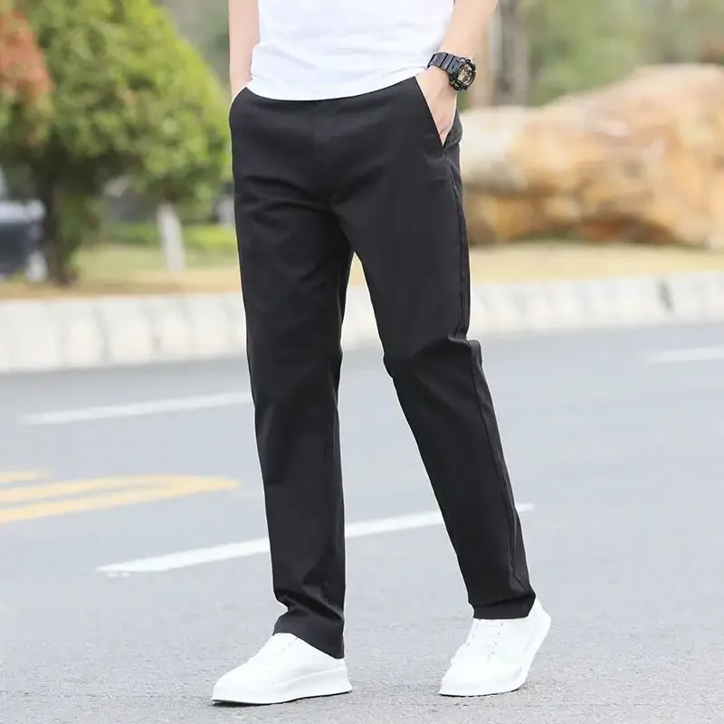 Wiaofellas  -  Male Trousers Cotton Formal Work Baggy Straight Men's Casual Pants Loose Dress Polyester Y2k Slacks Sale Cheap Korean Style Long