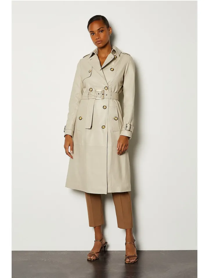 Women’s Beige Sheepskin Leather Trench Coat