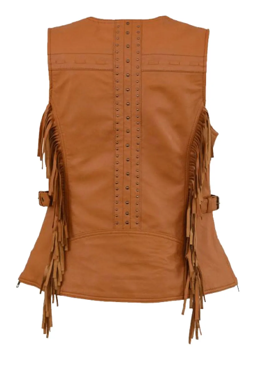 Women's Brown Leather Biker Fringe Vest