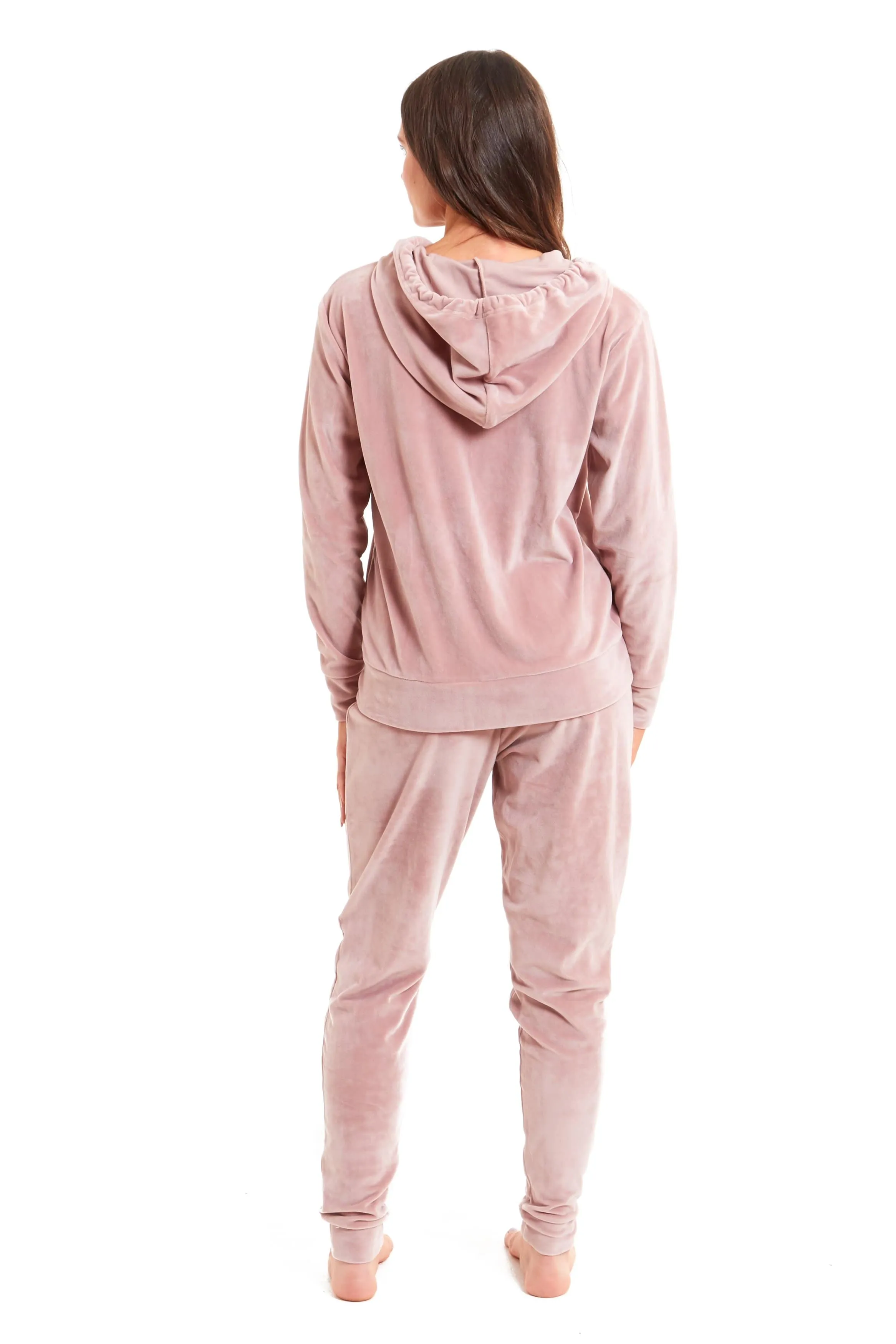 Women's Hooded Velour Lounge Set with Zipped Top and Elasticated Waistband Comfortable Stretchable Nightwear UK Sizes 8-22 by Daisy Dreamer