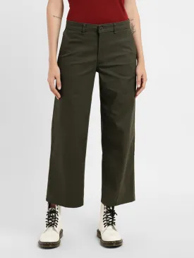 Women's Mid Rise Olive Relaxed Fit Trousers