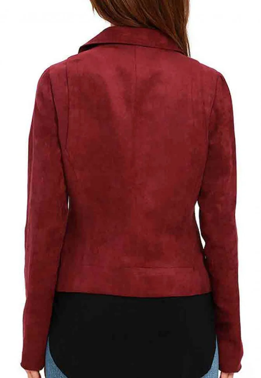 Women’s Red Suede Leather Biker Jacket