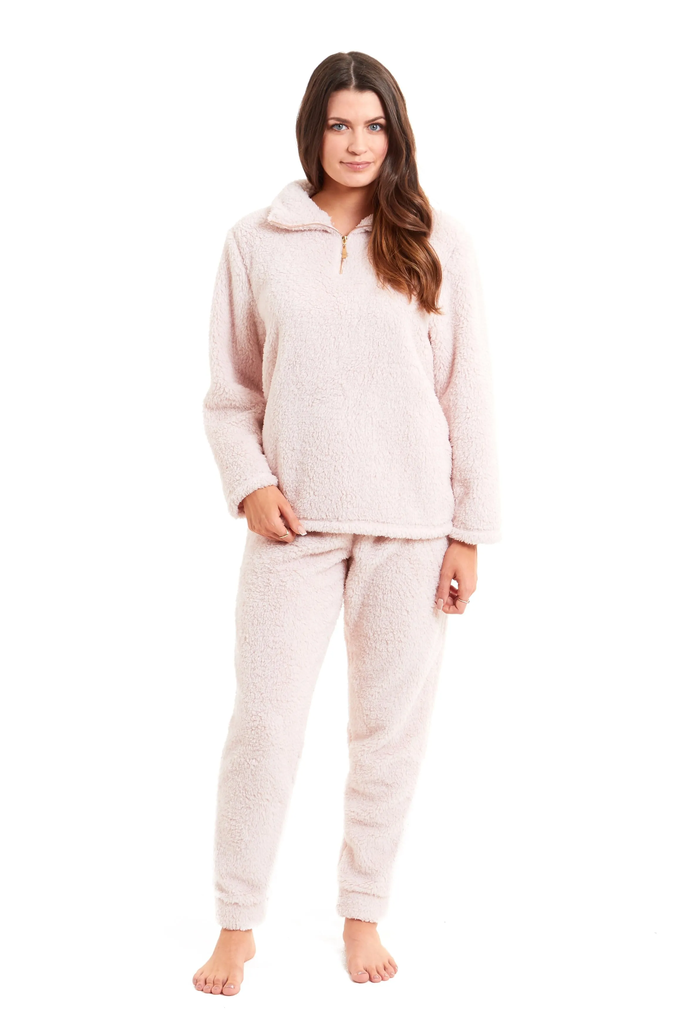 Women's Super Soft Teddy Fleece Lounge Set Cosy Fluffy Zip-Up Pyjama with Elasticated Waistband Warm Nightwear by Daisy Dreamer