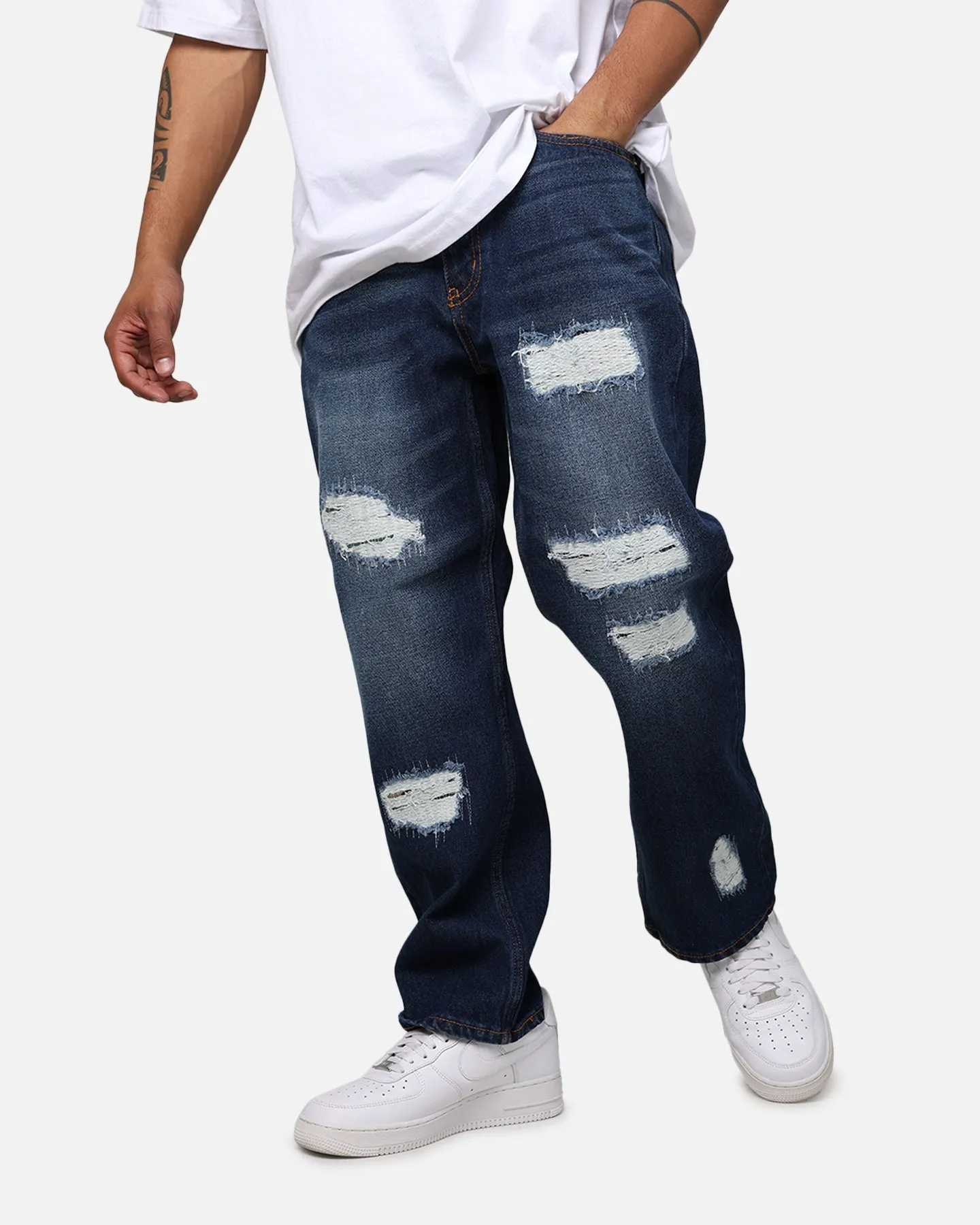 X-Large Distressed Denim Pants Indigo