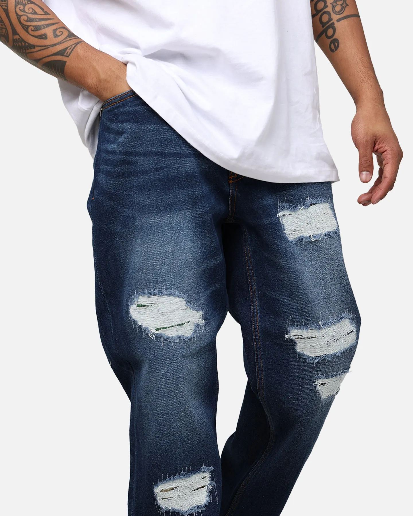 X-Large Distressed Denim Pants Indigo